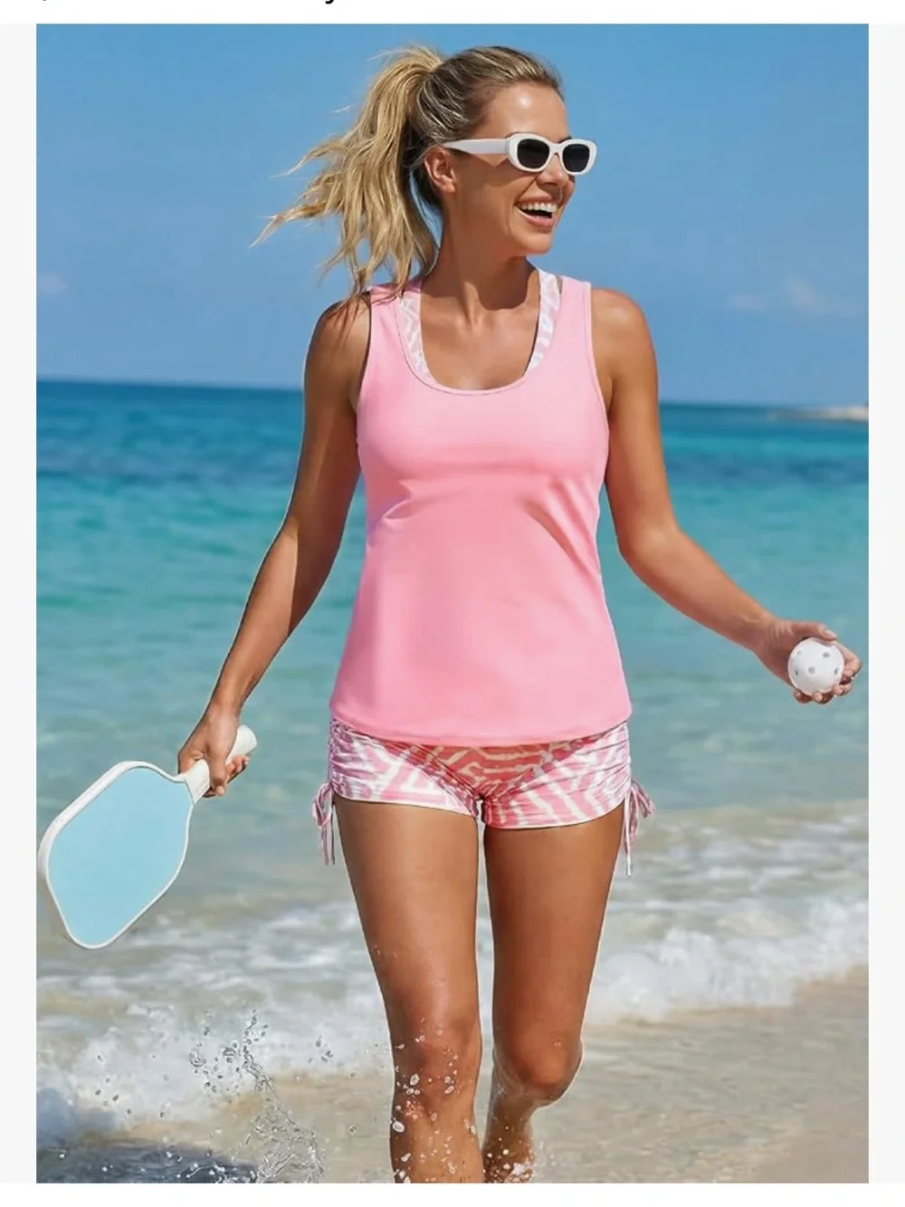 Classic 3 Piece Tankini Swimsuit with Board Shorts Pink M. 2469/bb12-2